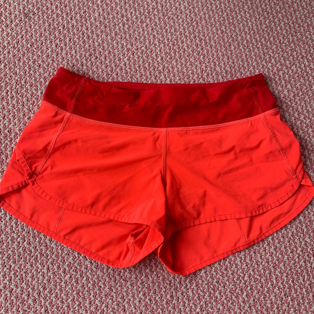 Lululemon Speed Shorts Size 4 Neon Coral/Red
